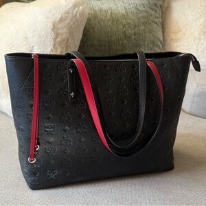 MCM Black and Red Embossed Tote